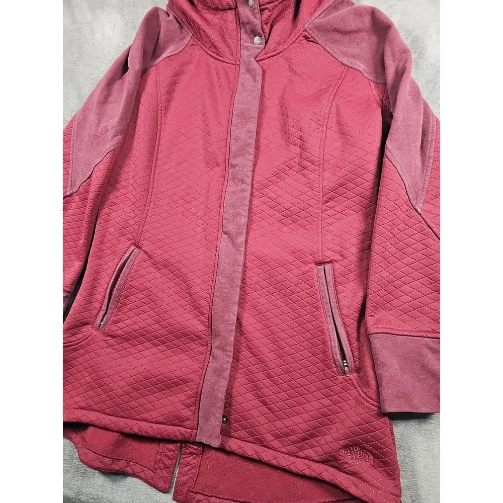 The North Face Recover Up Quilted Jacket Women Large Full-Zip Snap Maroon Hooded